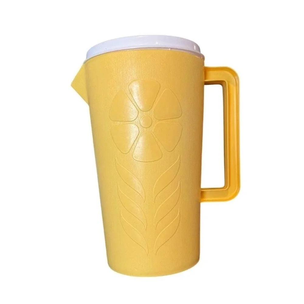 Sterilite Pitcher Unisex Vintage Yellow Plastic Floral Beverage Server No. 441